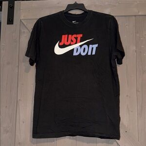 Nike Black Tee with Red and Blue 'Just Do It' Graphic